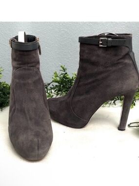 MaxMara Women's Gray Suede Ankle Boots with Buckle Strap Size 36